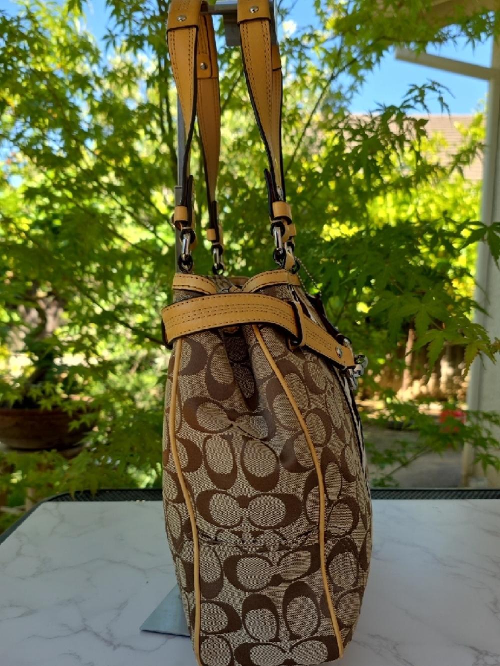 Coach Y2K Nancy Brown Signature Canvas Leather Shoulder Tote Bag Zebra Stripe - Picture 7 of 16
